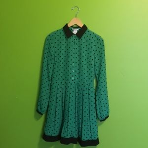 Pleated Green Polka Dot Dress Size Small